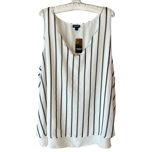 Torrid New Tank Striped Georgette Double Layer Swing Top Off White Black 3X NWT - Picture 3 of 14